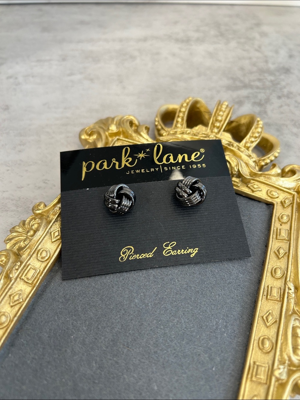 Park Lane Shiny Black Knotty Woven Knot Post Earrings